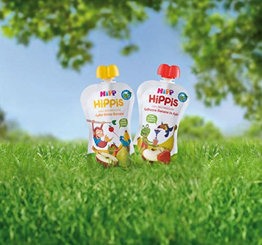 Hipp Super-Hippis-presseposer, granatæble-acerola i æble-hindbær, 100% økologisk frugt uden tilsat sukker, 6 poser á 100 g Mother and Child Naty Shop