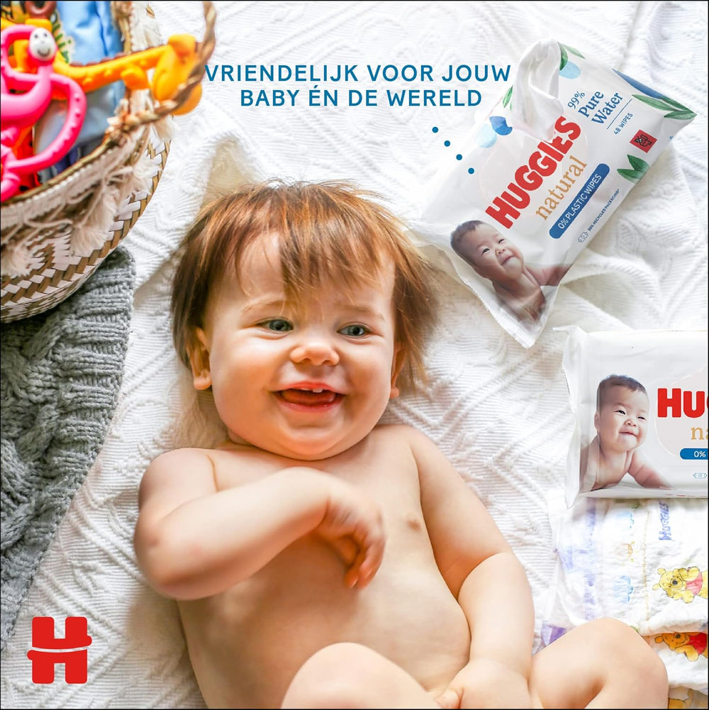 Huggies naturligt biologisk nedbrydelige vådservietter til følsomme babyer, 8 x 48 servietter, bulkpakke