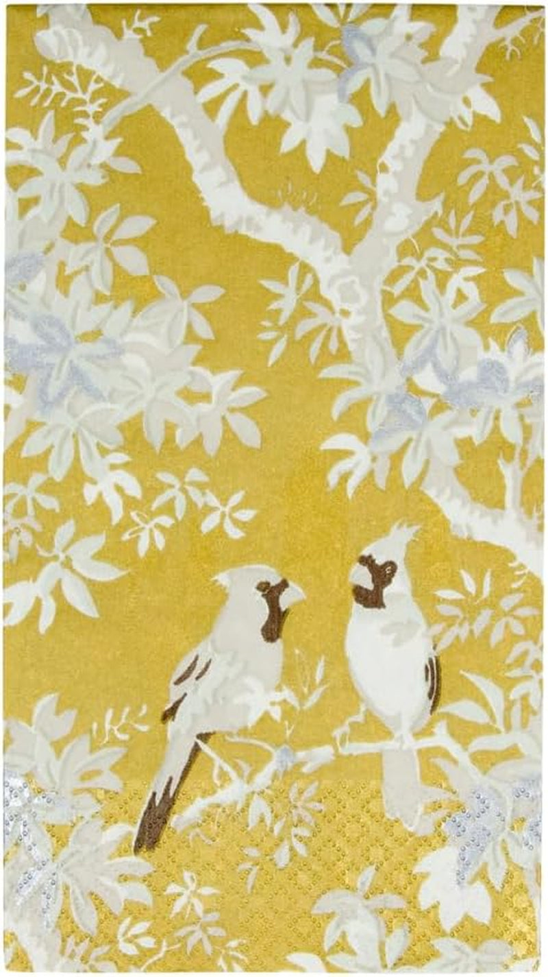 Șervețele pentru prosoape de oaspeți, motiv: păsări de țară, culori aurii și fildeș, 15 bucăți per pachet