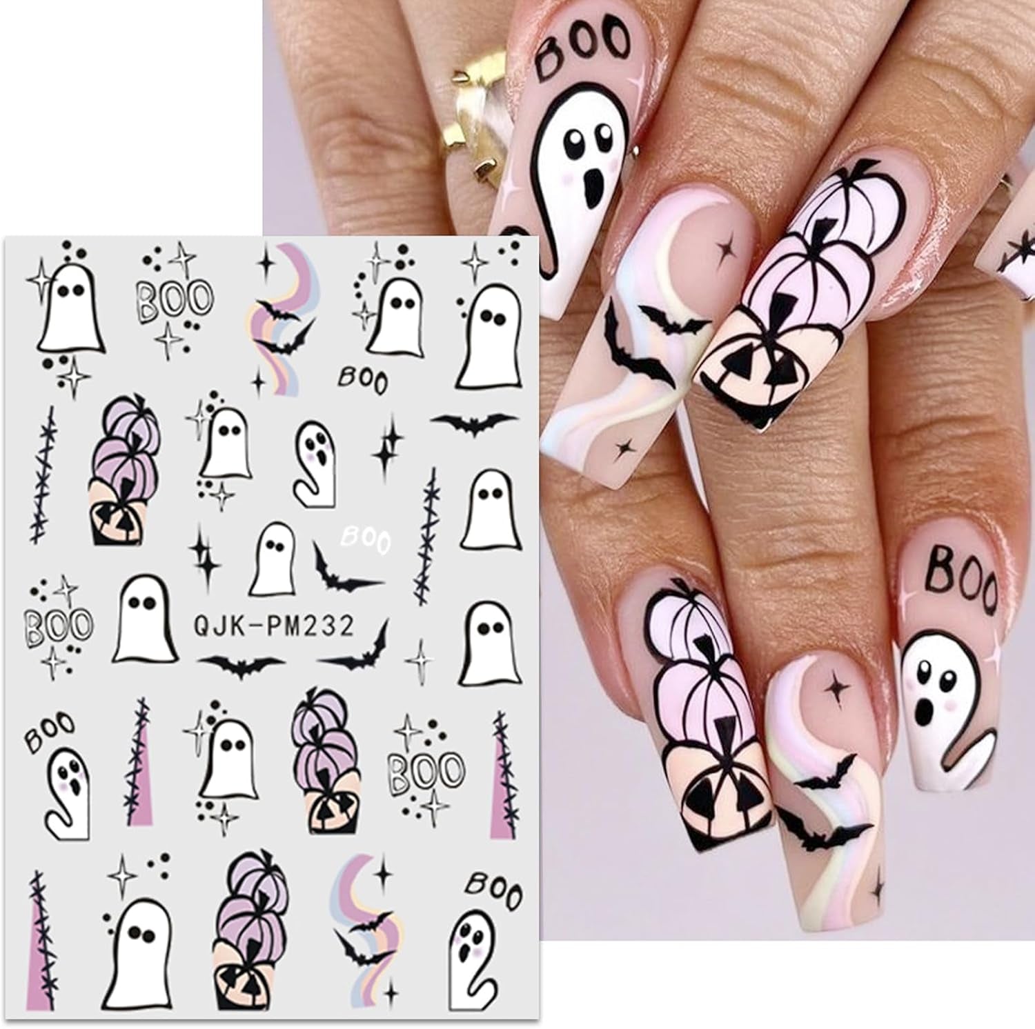 JMEOWIO Nagelsticker Halloween 9 Blatt Nail Art Sticker Selbstklebend Nagelaufkleber Süßes Gespenst Kürbis Dekoration Nageldesign Zubehör