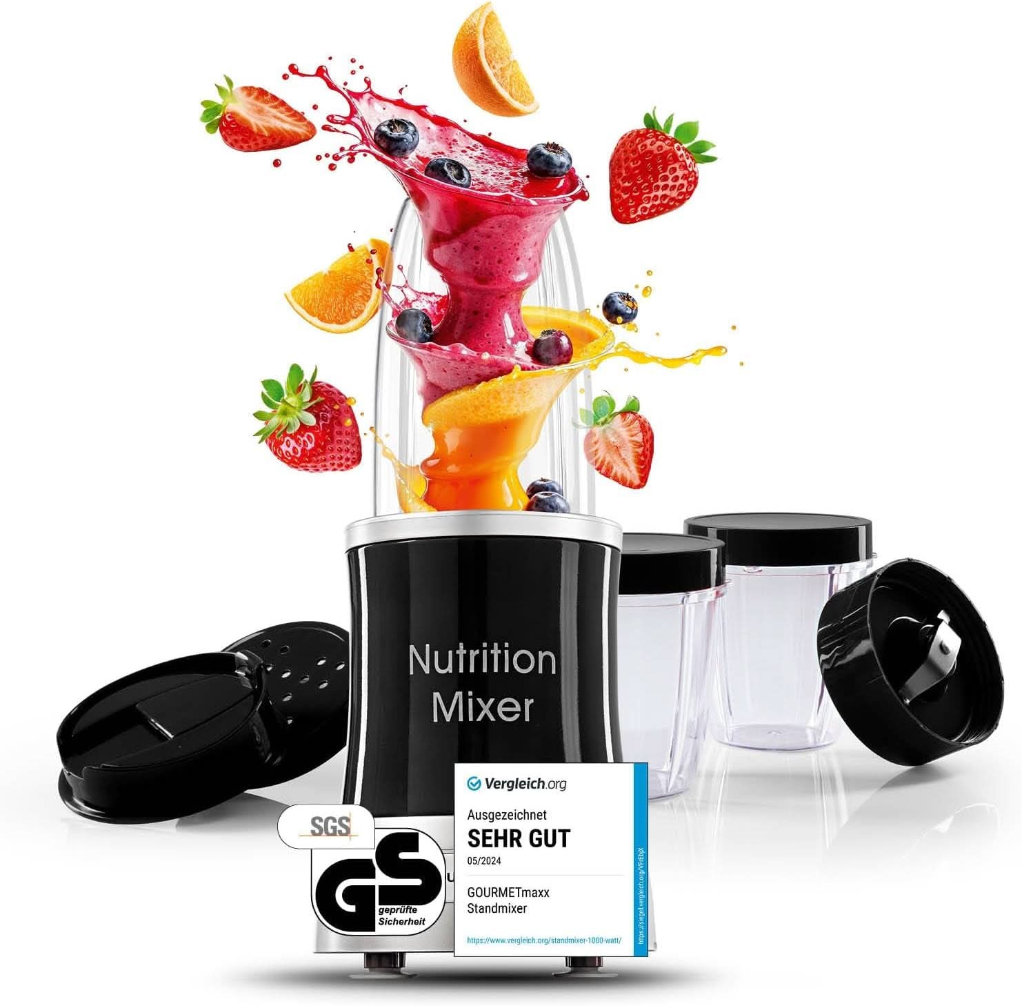 Gourmetmaxx Mr Magic Blender, Smoothie Maker med Xxl Naty Shop tilbehørspakke
