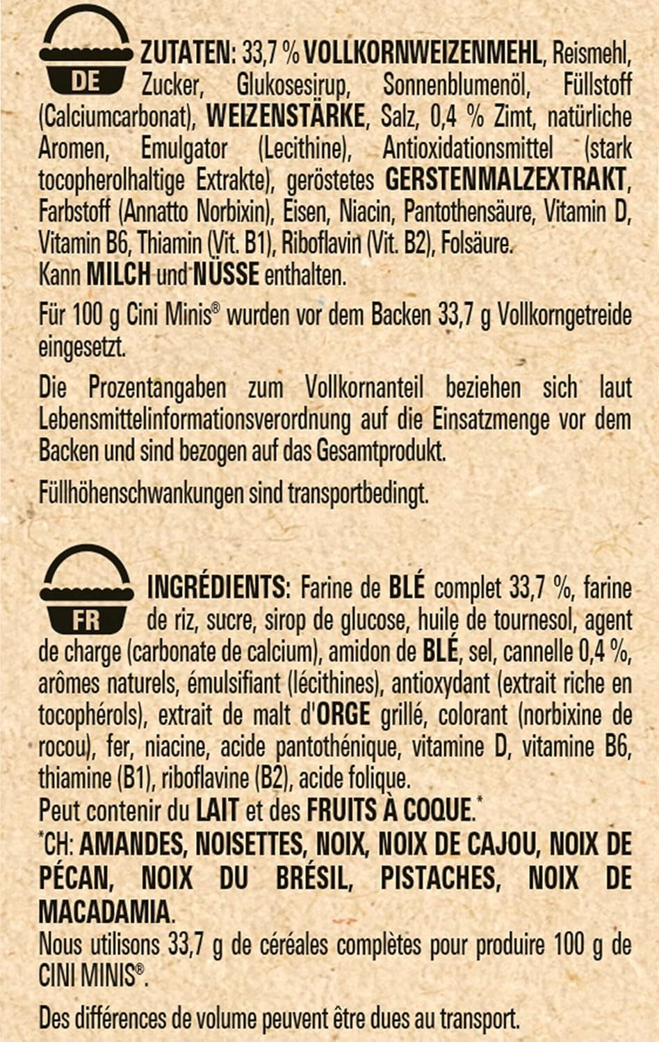 Nestlé CINI MINIS, müsli med kanel, 37 % vitale fuldkorn, med vitaminer, calcium og jern, sprøde flager, pakke med 7 (7x375 g)