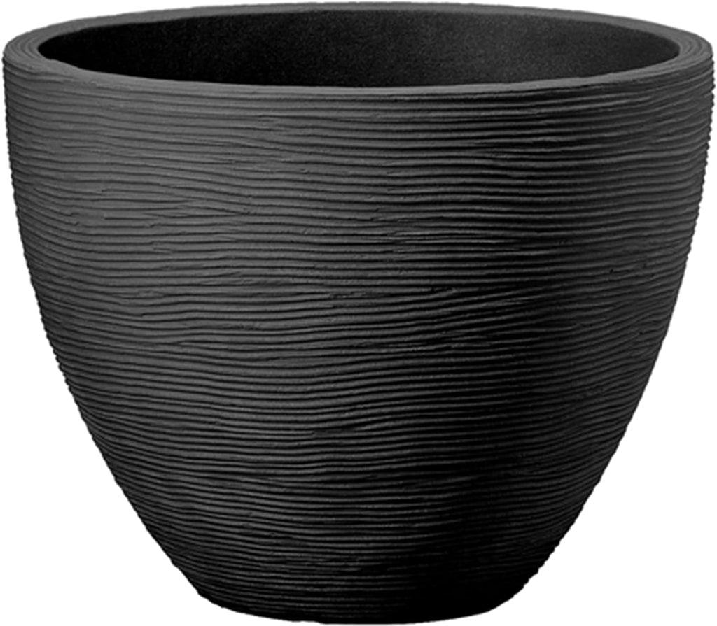 Jardinieră Dehner Vino | Ghiveci, recipient pentru plante | pentru plante în ghiveci | modern, rotund, stabil dimensional, robust | textură cu nervuri | interior, exterior | plastic | antracit | Ø 40 cm, înălțime 60 cm