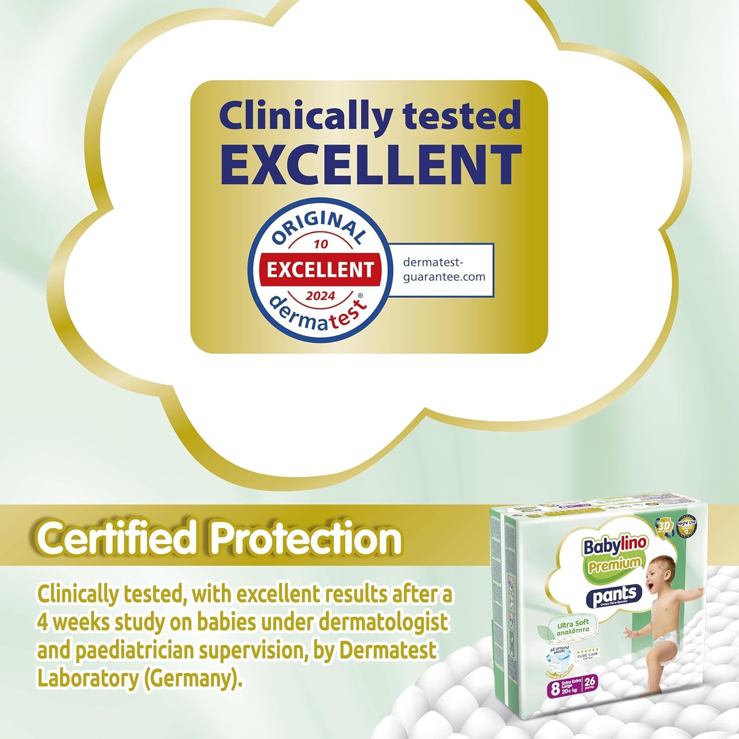 Premium bukser størrelse 8 med ultra-blødt filter, XXL (20+ kg), 104 stk.