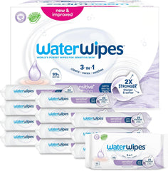 WaterWipes Sensitive+ Soothing Clean Wet Wipes, 720 Count (12 Pack), 3-i-1 rensning, pleje og beroligende, 99 % vand med planteekstrakt, parfumefri babyvådservietter