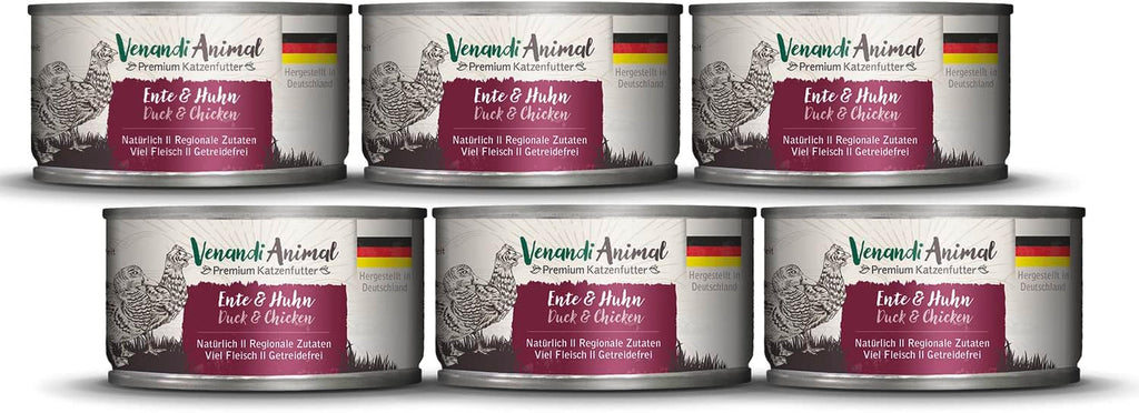 Venandi Animal Premium Hrană umedă pentru pisici, Tasting Pack III, pui, curcan, vită, pui + iepure, vițel, curcan, 6 X 200 G, fără cereale și naturală, 1.2 Kg