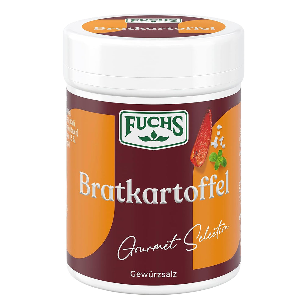 Fuchs Gourmet Selection Klassisch/Heimisch – Bratkartoffel Gewürzsalz, nachfüllbares Kartoffel Gewürz, Salz zum Würzen von Brat- & Ofenkartoffeln, Pommes Frites & Co, vegansk, 70 g