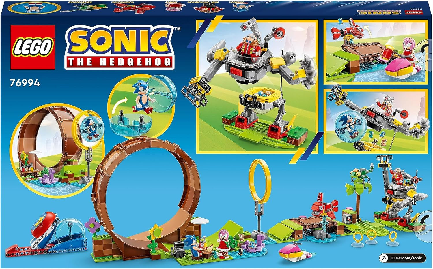 LEGO 76994 Sonic the Hedgehog Sonic's Loop Challenge i Green Hill, bygbart legetøj til børn, drenge og piger med 9 figurer inklusive Dr. Eggman og Amy Byggesæt Besuche den LEGO-Store