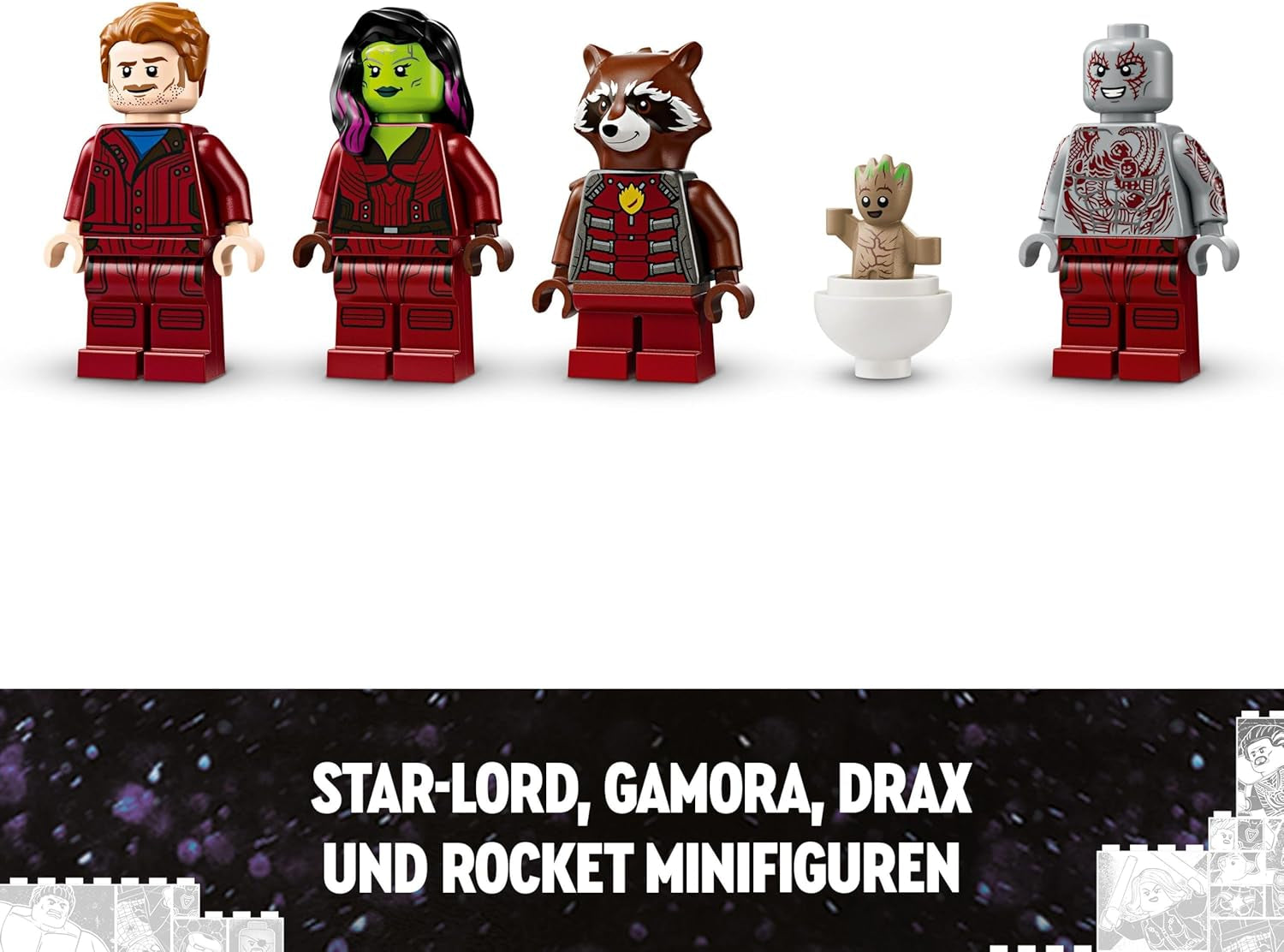 LEGO Marvel Guardians of the Galaxy: The Milano Building Spaceship Model with 4 Superhero Minifigures Avengers Flyer for Space Adventures Gave til drenge og piger 76286 Byggesæt Beuche den LEGO-Store
