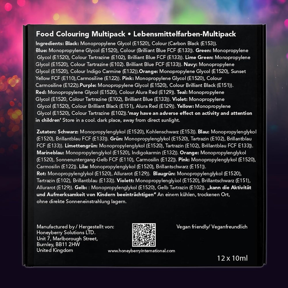 Colorant alimentar VIVID 12 x 10ml - Coloranți alimentari lichizi concentrați comestibili pentru copt torturi, prăjituri, fondant - Culori vibrante pentru decorare și gătit, aerografare, săpunuri DIY