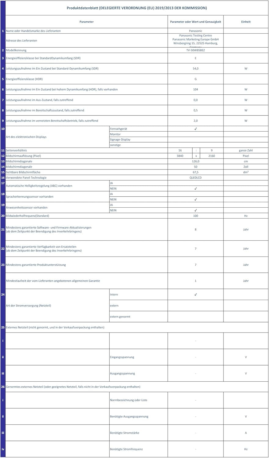 Televizor Panasonic Premium TV-50W85BEZ, seria W85B, 50 inch, televizor inteligent QLED 4K Ultra HD, 2025, 120 Hz, Fire TV, Dolby Vision și Atmos, mod Joc Extrem, Alexa, asistență Apple, Bluetooth, negru