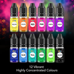 Colorant alimentar VIVID 12 x 10ml - Coloranți alimentari lichizi concentrați comestibili pentru copt torturi, prăjituri, fondant - Culori vibrante pentru decorare și gătit, aerografare, săpunuri DIY