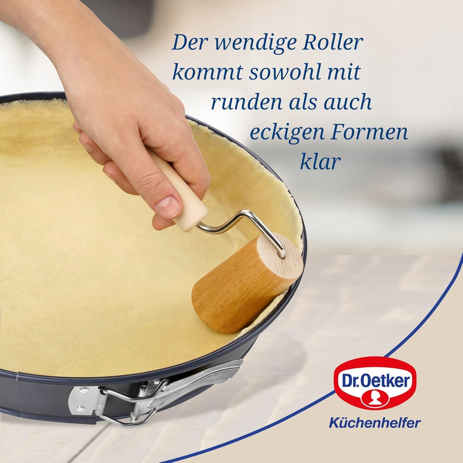 Dr. Oetker Teigroller aus Holz – Teigrolle aus højkvalitets Buchenholz – Perfekt für round und eckige Formen – ca. 18 x 7 cm, Rolle Durchmesser ca. 4,5 cm