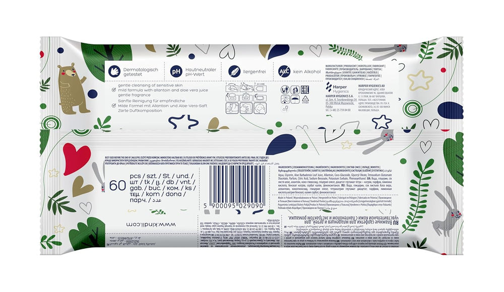 Kindii Natural Balance vådservietter til babyer – (1 x 60 stk.) Vådservietter til babyer og børn – Beskyttende, Aloe Vera, Delikat duft – 60 stk.