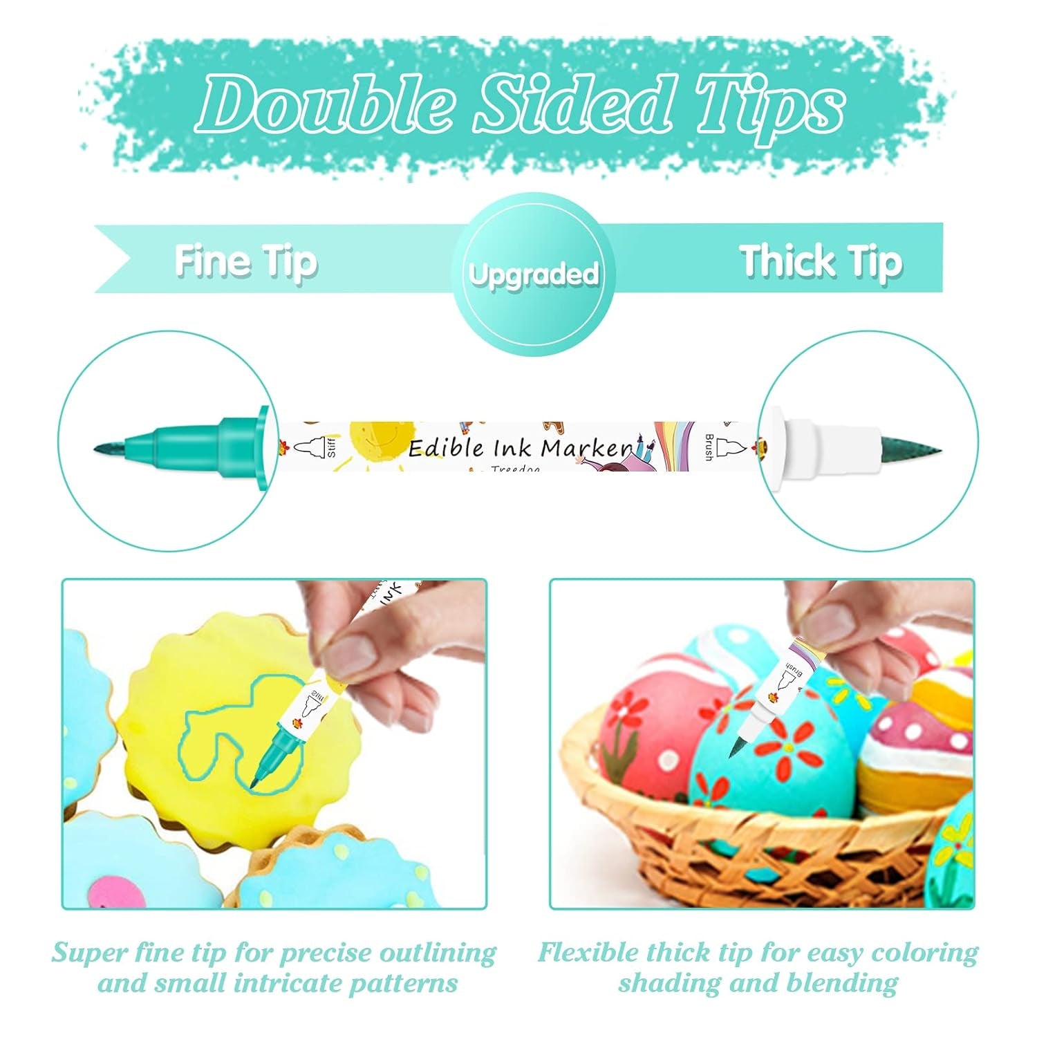 Pixuri de colorant alimentar pentru copt, 12 pixuri de colorant alimentar pentru fondant, pixuri alimentare comestibile, ouă de Paște DIY pentru ziua de naștere pentru decorare, pixuri de colorant alimentar gourmet pentru prăjituri, fursecuri, deserturi