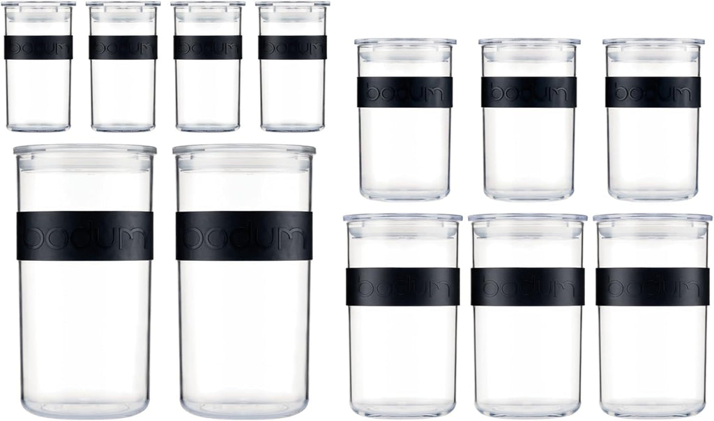 Borcane de depozitare BODUM PRESSO, plastic, negru, 4 x 0,25 l, 3 x 0,6 l, 3 x 1 l, 2 x 2 l Cutii depozitare alimente Naty Shop