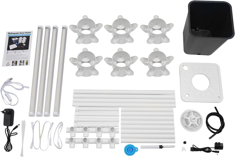 Hydroponisk tårndyrkningssæt, 30 huller, 6 etager, jordfrit plantetårn, hydroponisk system, aeroponisk tårn, lodret have, jordbærtårn, hydroponisk dyrkningssystem til urter, frugter og grøntsager (grå)
