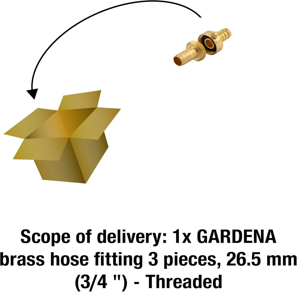 Racord furtun din alamă Gardena, 3 piese: Racord pentru prelungire furtun, filet de 26,5 mm (G 3/4 inch), pentru furtunuri de 13 mm (1/2 inch) (7151-20)