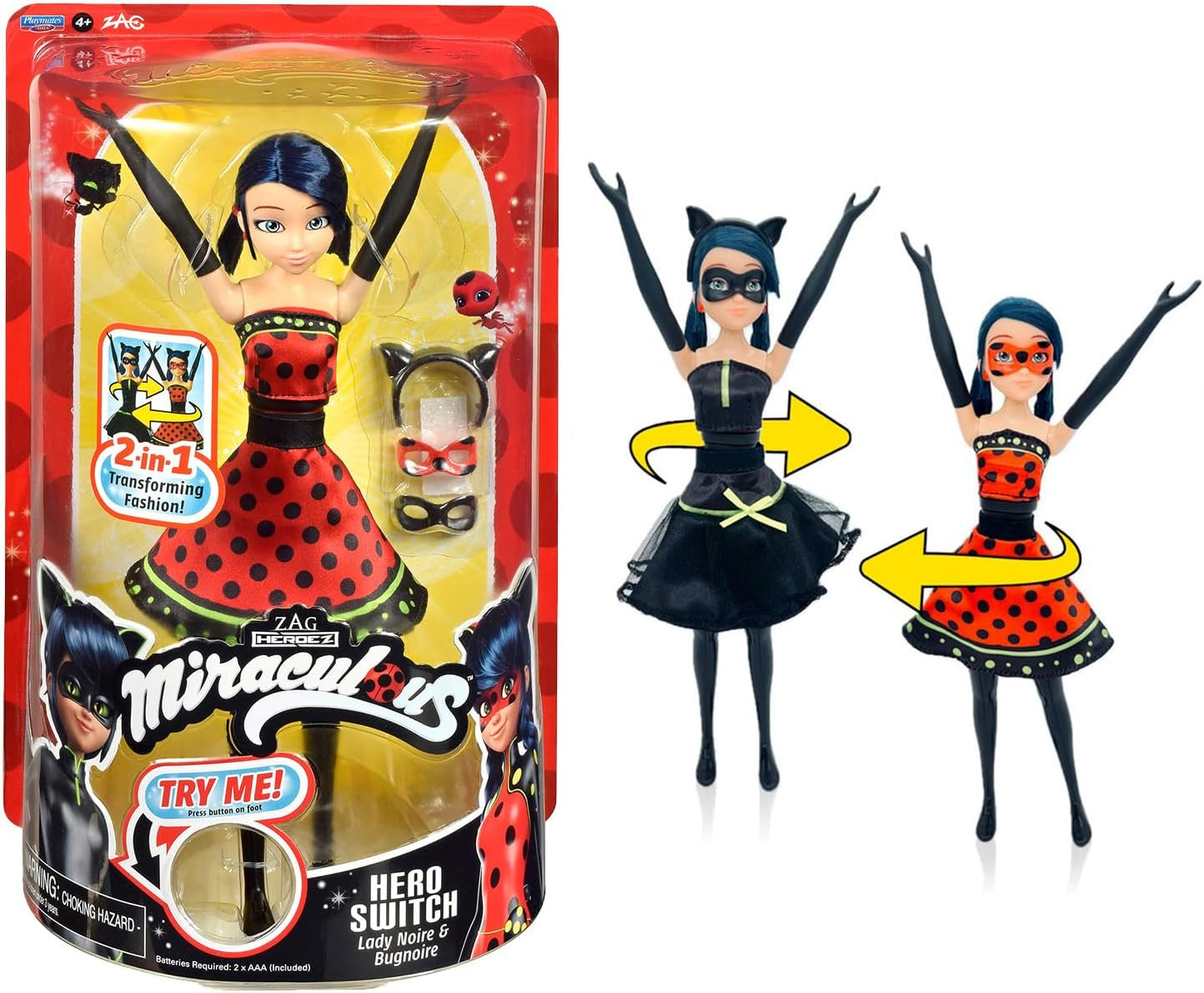 Bandai - Mirakuløs Mariehøne - Dukke Marinette Farveskifte Overraskelse - Mirakuløs Jointed Dukke, 26 Cm + 3 overraskelser - Tilfældigt mønster - P50390 Naty Shop Dolls Transforming Ladybug Doll