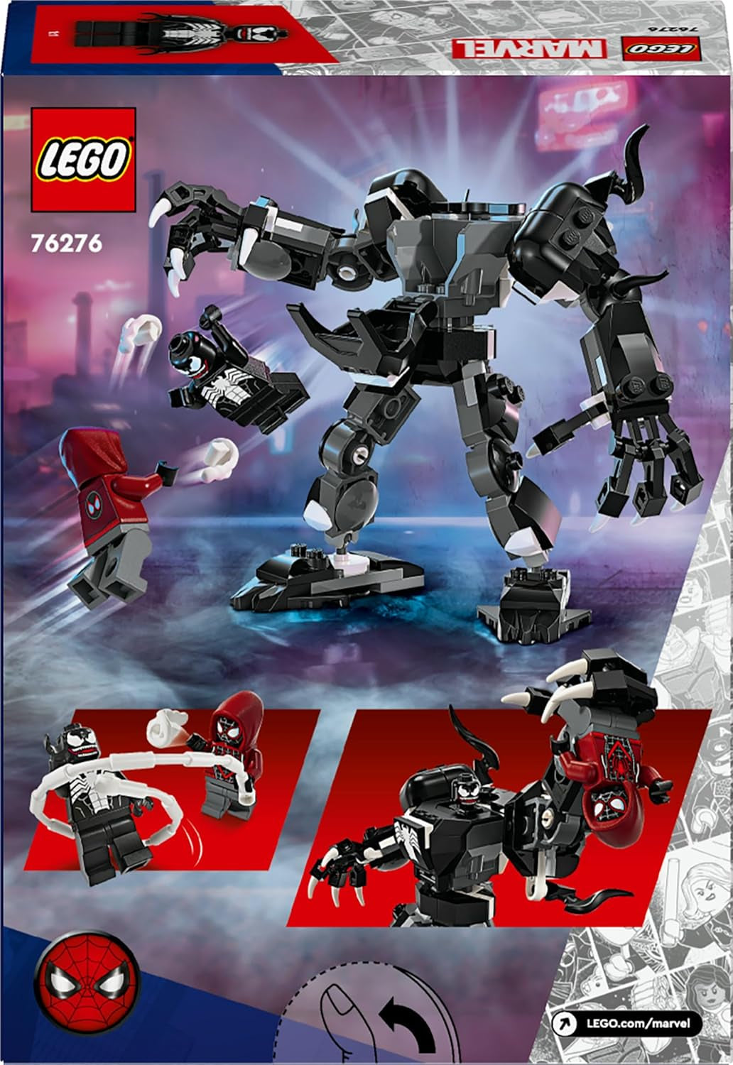 LEGO Marvel Venom Mech vs. Miles Morales bevægelige actionfigurer til børn Spider-Man Sæt med Superhelte Duel Minifigurer Legetøjsgave til drenge og piger 6 år 76276 Byggesæt Besuche den LEGO-Store