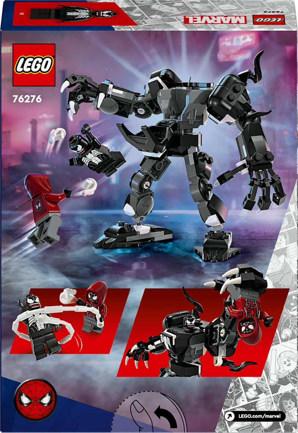 LEGO Marvel Venom Mech vs. Miles Morales bevægelige actionfigurer til børn Spider-Man Sæt med Superhelte Duel Minifigurer Legetøjsgave til drenge og piger 6 år 76276 Byggesæt Besuche den LEGO-Store