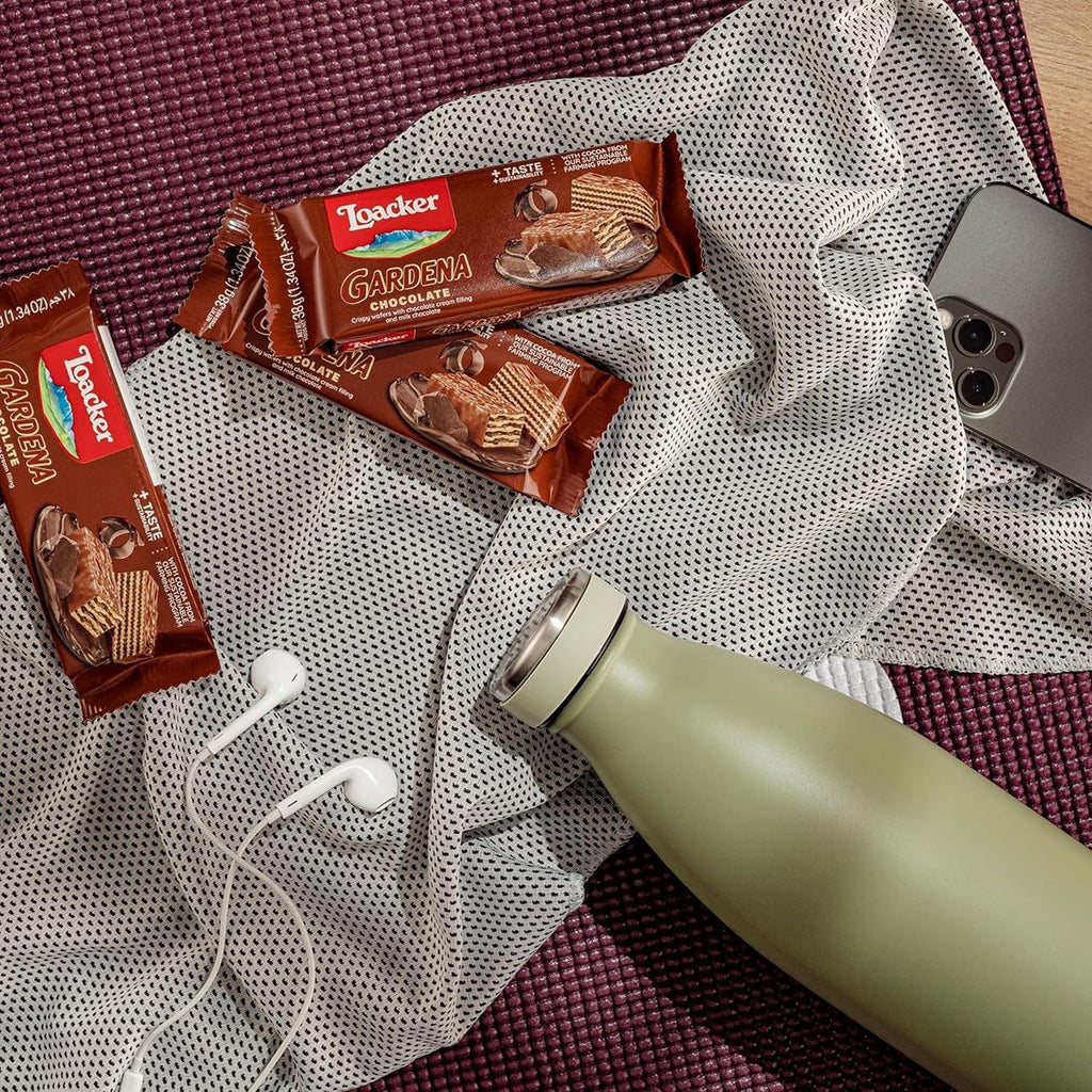 Loacker Gardena (Ciocolată) • Napolitane acoperite cu ciocolată cu lapte și umplutură fină de cremă de ciocolată • Biscuiți tip napolitană, pachet mare (25 x 38g)