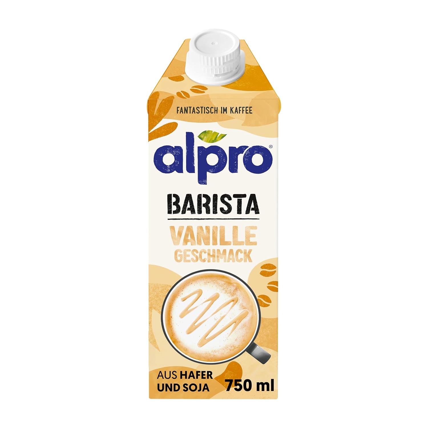 Alpro Barista Vanille – Zum Aufschäumen – Von Natur aus laktosefrei – Reich an Ballaststoffen, Calcium und Vitaminen – 8 x 750 ml – Haltbar