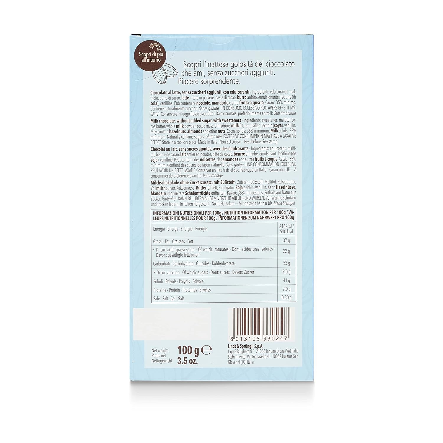 Laktosebarer, uden tilsat sukker, 100g