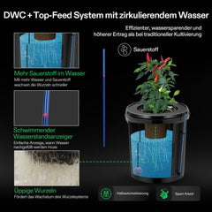 VIVOSUN DWC Hydrokultur Anbausystem med Topf-Dripkit, 5-Gallonen Tiefwasserkultur, Umwälz-Tropfgartensystem med Mehrzweck-Luftschlauch, 8W Luftpumpe og Luftstein (1 Bucket + Top-Drip-Kit)