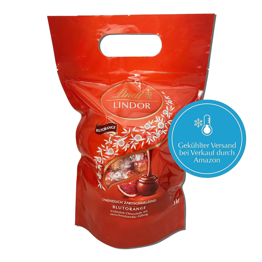Lindt LINDOR Rød Orange Chokoladekugler | 1 kg genlukkelig pose | ca. 80 chokoladebolsjer med smelte-i-mund-fyld | Bulkpakke, chokoladegave