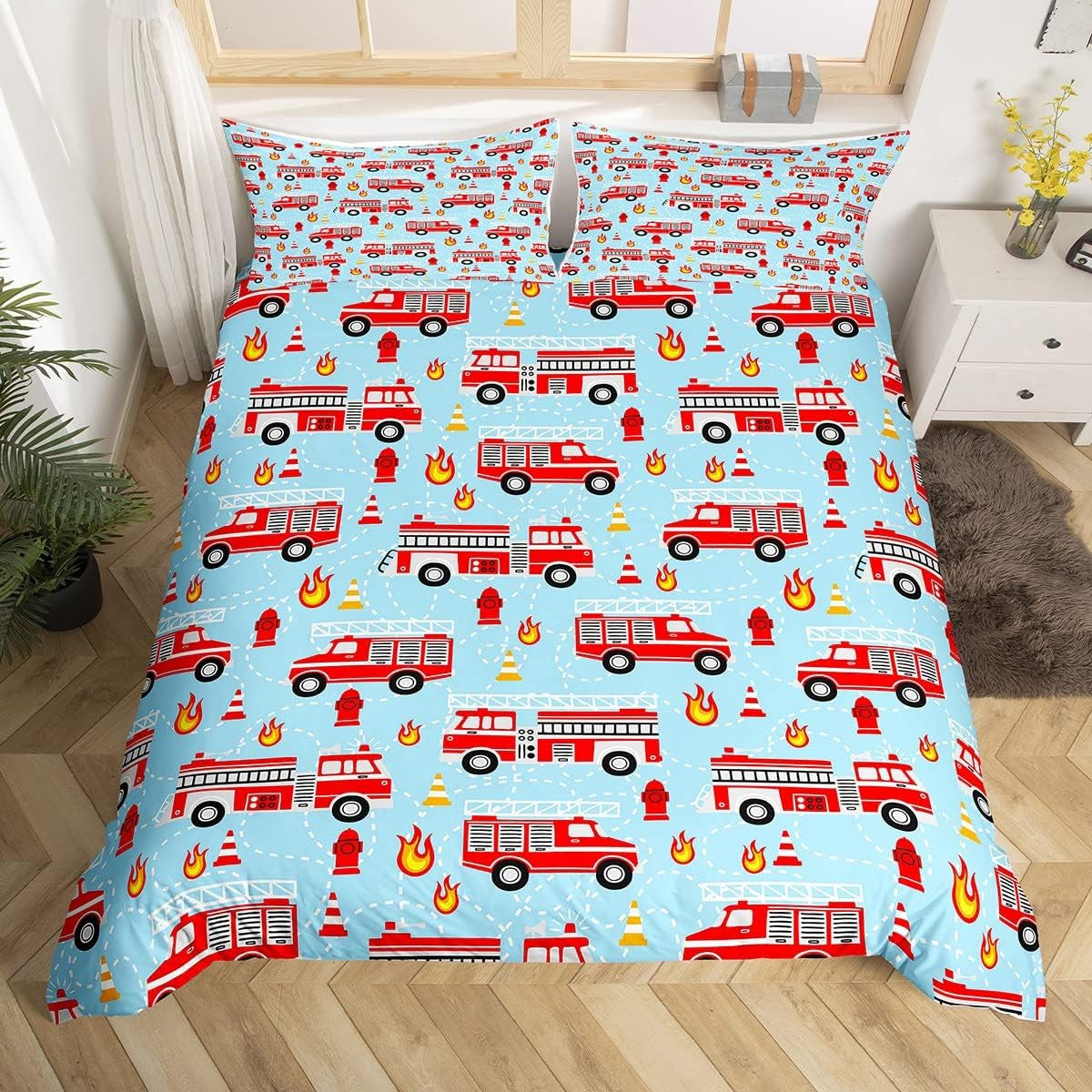 Jungen Cartoon Auto Sengetøj Sæt 135X200,Kinder Bau Fahrzeuge Tröster Abdeckung Für Kind Kleinkind Teens,Dinosaurier Bettbezug,Traktor Maschinerie Bagger Bettdecke Abdeckung,Lkw Autos Bedtuchen Naty Shop Multi 14 220*2402+80*80*