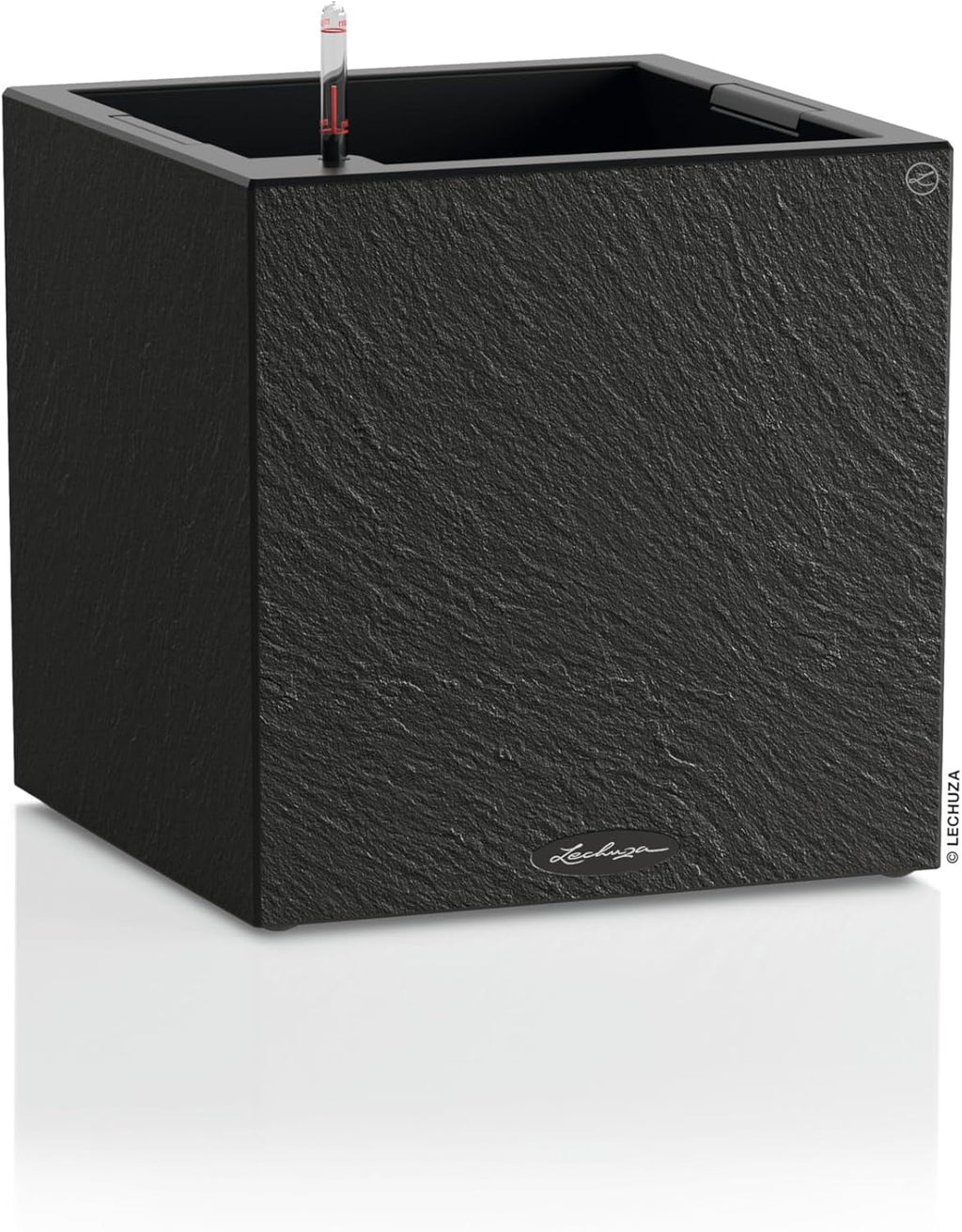 Ghiveci LECHUZA Canto Slatestone 40 Low Gri Închis, ghiveci cu sistem de udare, indicator al nivelului apei și inserție pentru plante, aspect ardezie, 40 x 40 x 40 cm, 15951