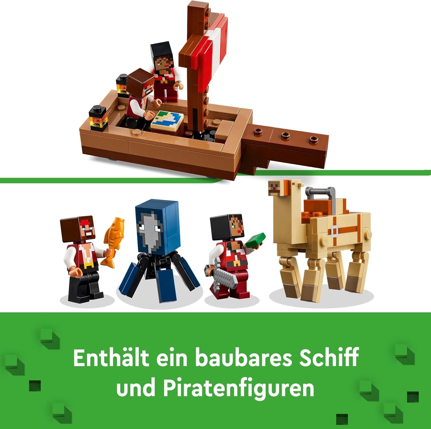 LEGO Minecraft Piratskibet Voyage Blæksprutte- og kamelpiratfigur Legetøjsskibsbygning Rollespilsgave til drenge og piger 8 år 21259 Byggesæt Besuche den LEGO-Store