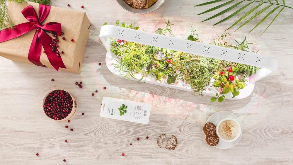 Klik og gro indendørs have, lettere end hydroponisk dyrkningssystem, LED Smart Garden, Urtehave, Indendørs drivhus med 9 plantekapsler inkluderet (hvid)