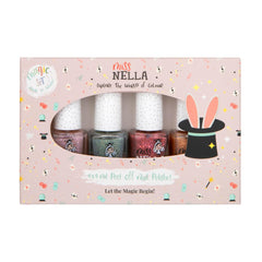 Miss Nella Magic Collection 4-delt glitter neglelaksæt: Pink, rød, guld og blå, special aftagelig neglelak til børn, ikke-giftig, vandbaseret, lugtfri
