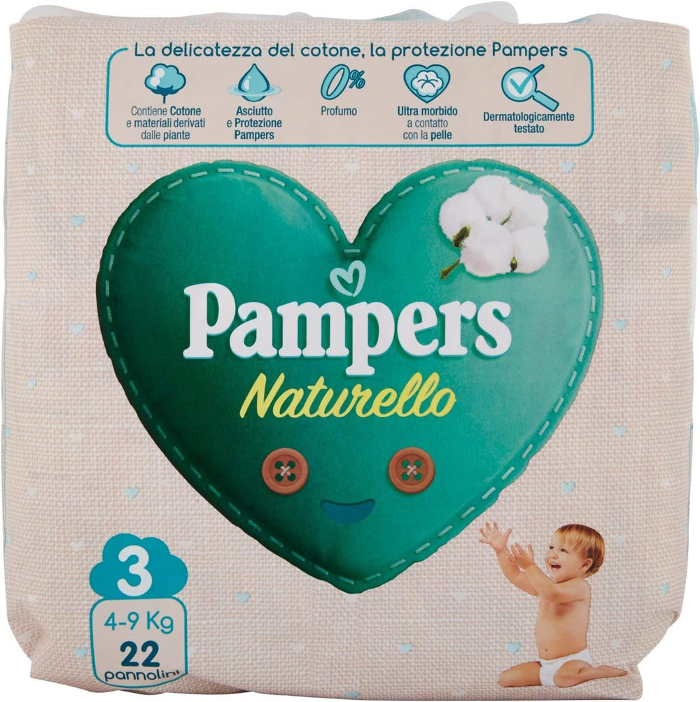 Pampers Naturello Midi, 22 bleer, str. 3 (4-9 kg)