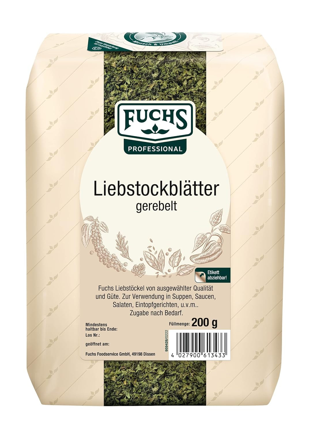 - Liebstockblätter gerebelt | Für salzarme Küche geeignet, passt zu Eintöpfen oder Salaten | Profi-Qualität für Großverbraucher | 0,25 kg im genanvendelig taske