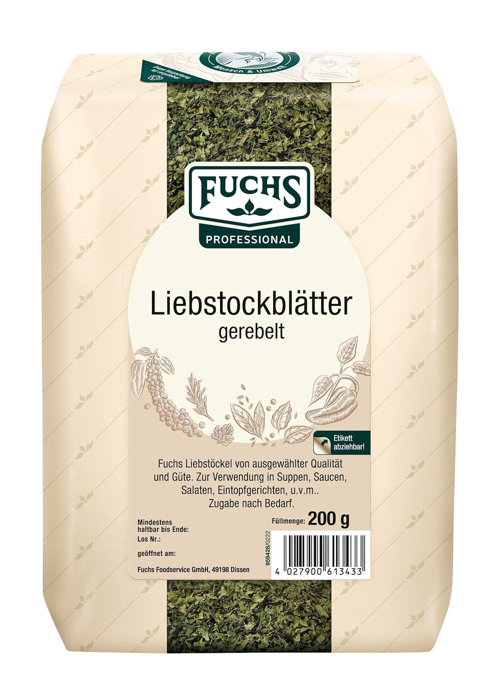 - Liebstockblätter gerebelt | Für salzarme Küche geeignet, passt zu Eintöpfen oder Salaten | Profi-Qualität für Großverbraucher | 0,25 kg im genanvendelig taske