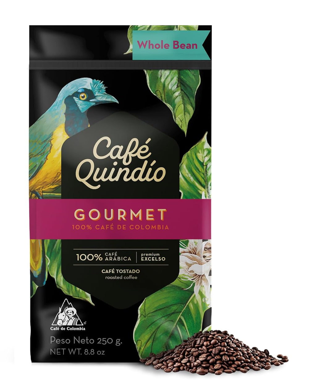Cafe Quindio Gourmet - Cafea Specială - Boabe de Cafea 100% Arabica, Columbia, 250g - ideală pentru aparate portafiltru, aparate complet automate, cafea filtrată sau presă franceză