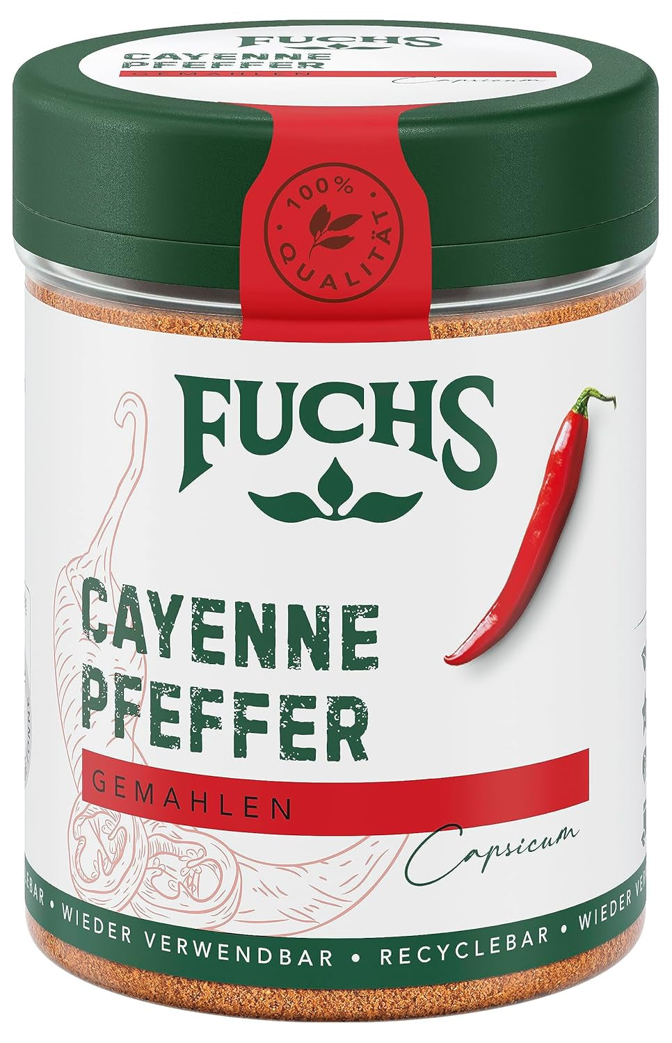 Fuchs Gewürze - Cayennepeber gemahlen - for einen scharfen Geschmack i alle slags retter - naturlige ingredienser - 60 g i wiederverwendbarer, genbrugsbarer Dosis