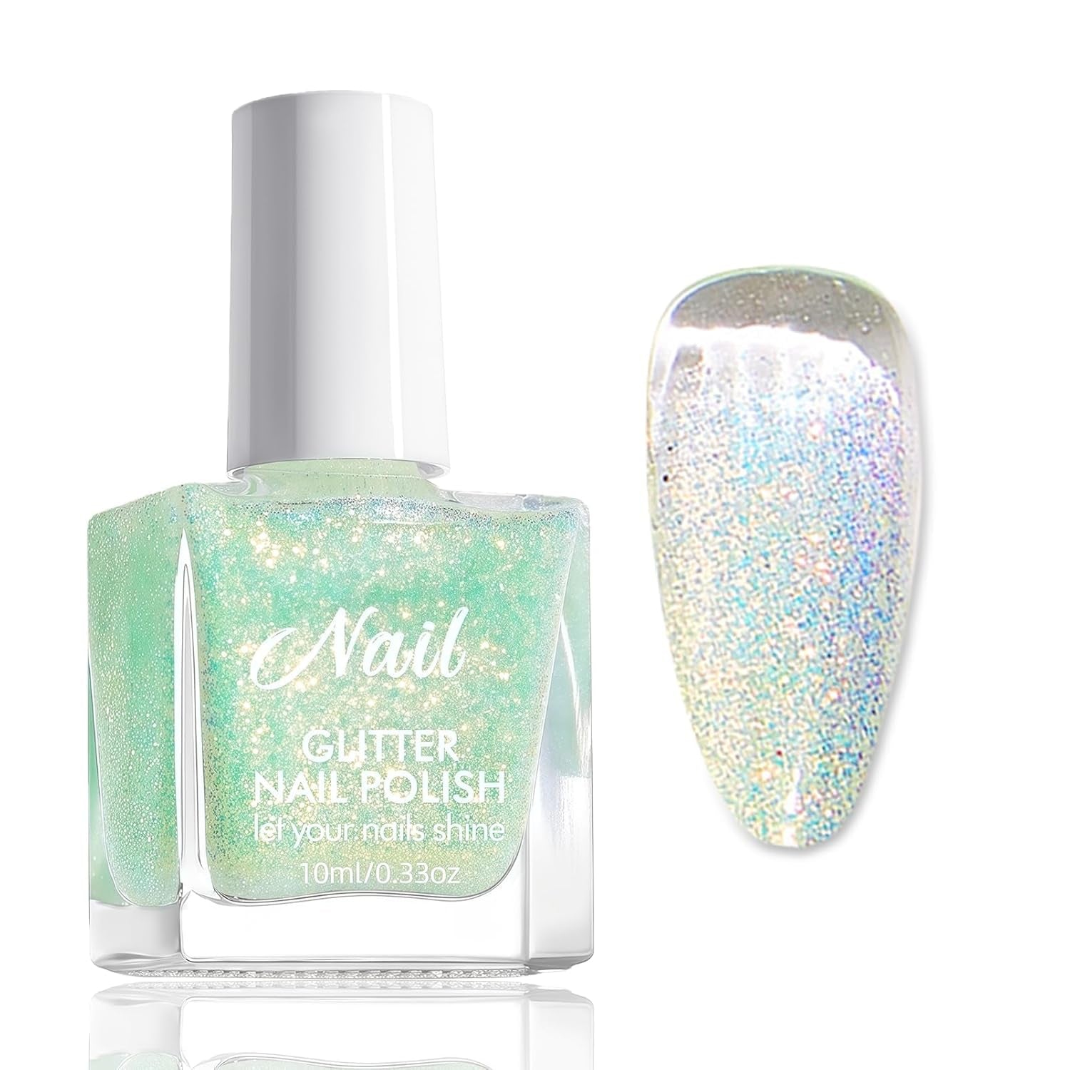 Pink glitter neglelak - Ikke-giftig, vandbaseret neglelak til kvinder - Hurtigtørrende neglelak - Reflekterende glitter neglelak til gør-det-selv-neglekunst derhjemme (Transparent Pink, 10ml)