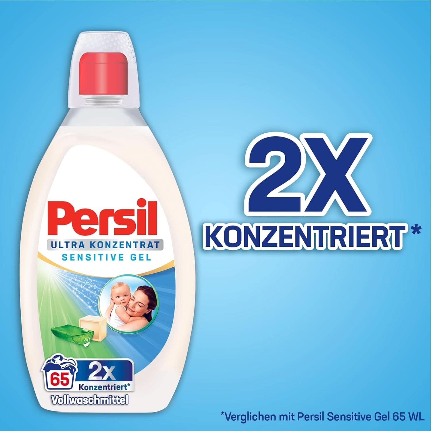 Persil Ultra Concentrate Sensitive Gel (130 vaske), Flydende vaskemiddel til allergier og babyer i en mindre flaske for mindre plastik, Fjerner vanskelige pletter, Dermatologisk testet Naty Shop Vaskevaskemidler