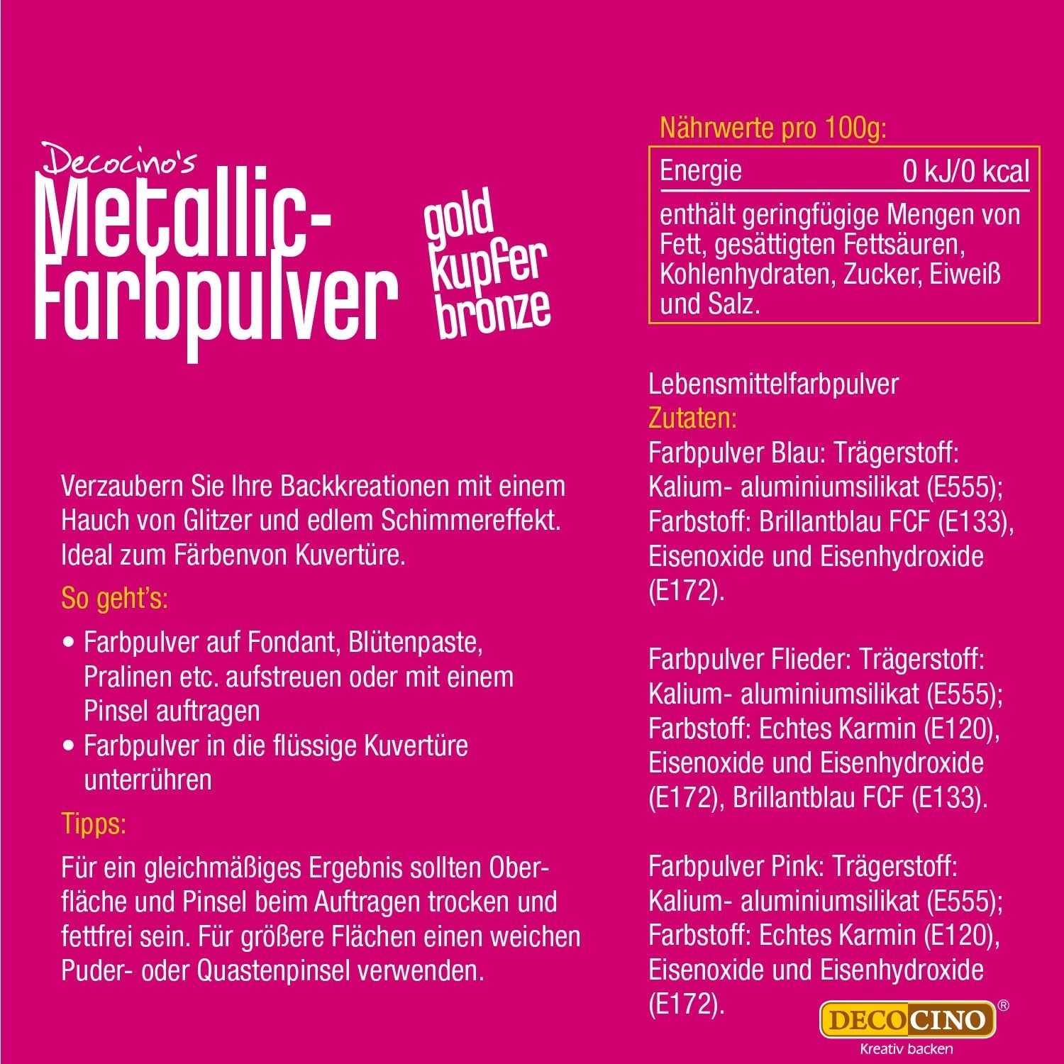 DECOCINO Pudră Pastel Metalic Colorantă (3X2G) – Albastru, Liliac și Roz – Pudră de Colorant Alimentar – Pudră cu Sclipici Potrivită pentru Fondant ca Decor pentru Torturi și Torturi!