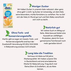 Alete Conscious babykiks, 8 måneder+, hvedesmørkiks til babyer, praktisk pakkede små snackkiks, perfekt til on-the-go & in-time, 1 x 180 g (pakke med 2)