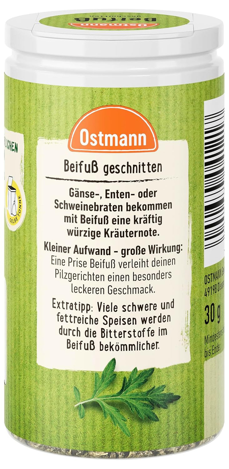 Ostmann Gewürze - Beifüß geschnitten | Kräutergewürz für Geflügelgerichte | 30 g i der Streudose