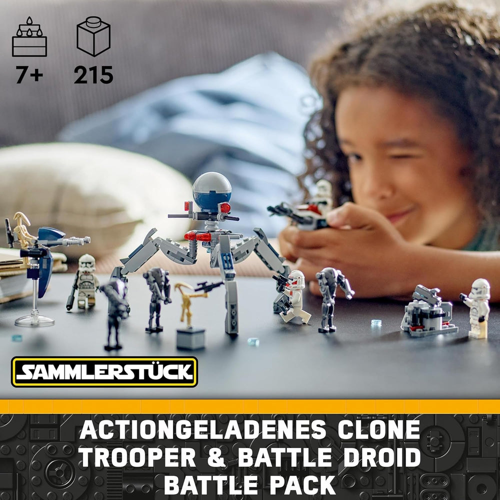 LEGO Star Wars 75372 Clone Trooper & Battle Droid Battle Pack, inkl. 4 minifigurer, 5 droider og speeder motorcykel med skydespil - Byggelegetøj til drenge og piger på 7+ Byggesæt Besuche den LEGO-Store