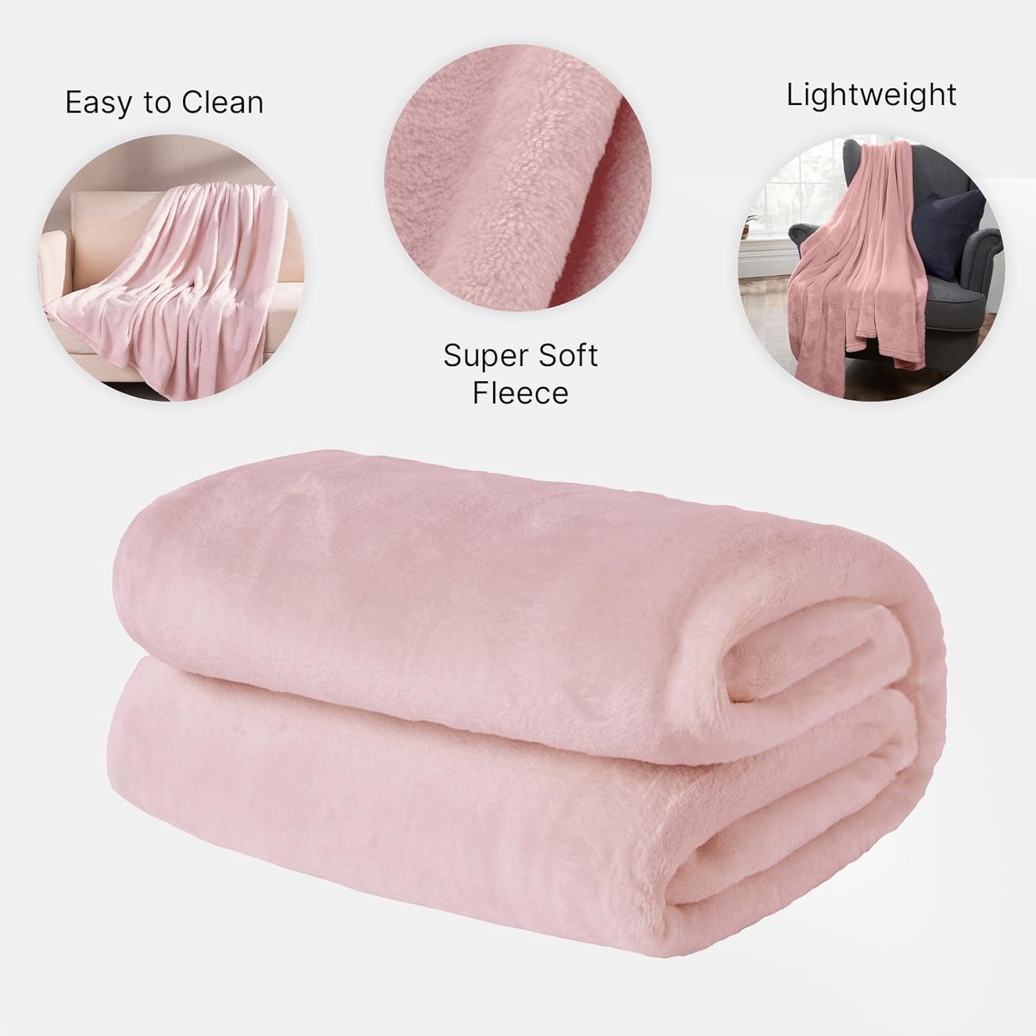 Brentford's Flannel Fleece Blanket, Extra Soft, Large, Fluffy, Warm, cuvertură de pat pentru dormitor, pat simplu, canapea, canapea, Blush Pink - 120 X 150 Cm Paturi si Cuverturi Besuche den Brentfords-Store