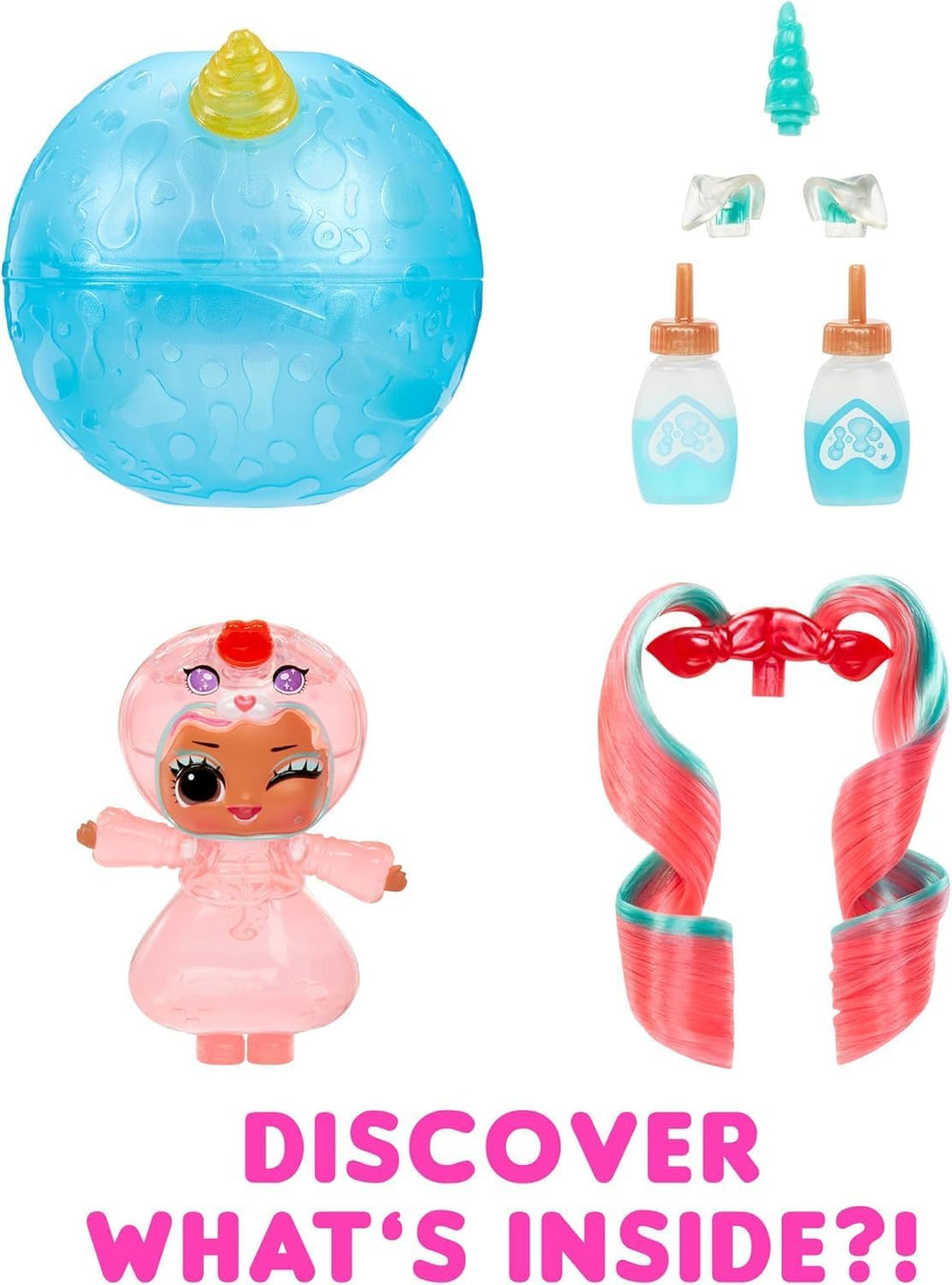 LOL Surprise! Unicorns Tots - Include 1 păpușă cu corp transparent și efect de lampă lava, ambalaj blindat, 8 păpuși de colecție, cu 2 amestecuri colorate, pentru copii cu vârsta de 4 ani și peste