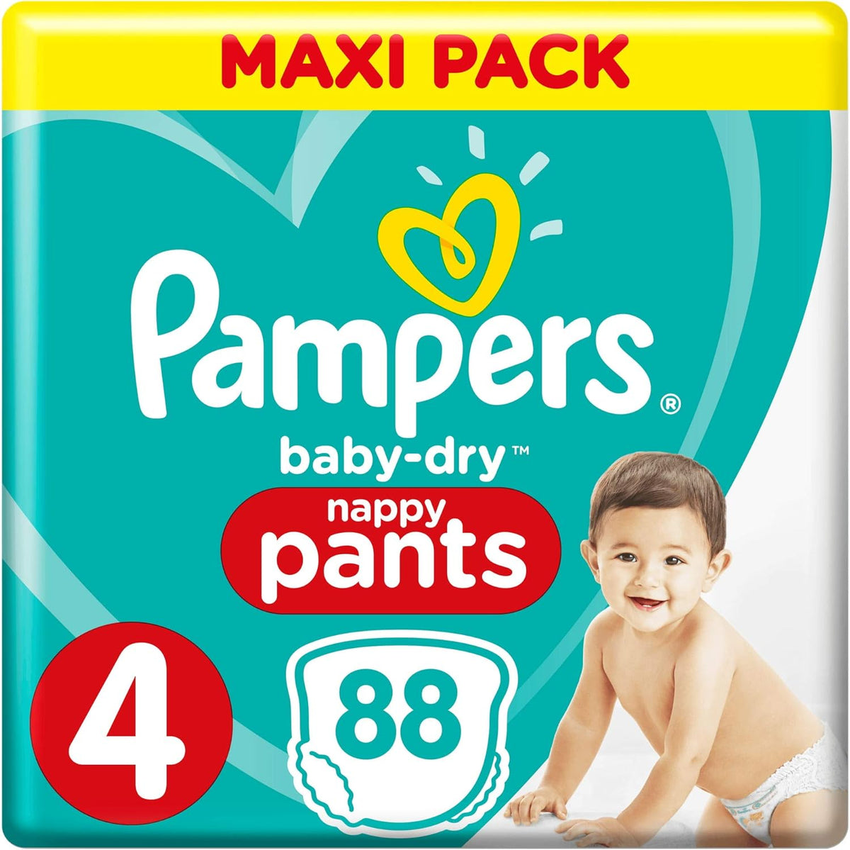 Pampers (gammel version), trusser, str. 4, 9 kg-15 kg, trepakning (1 x 88 bleer)