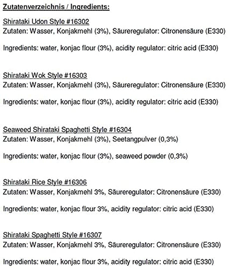 Miyata Shirataki blandet æske med 5 forskellige varianter, konjac-melnudler, 5 pakker (5 x 270 g)